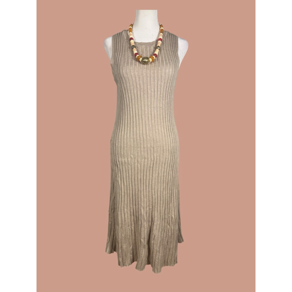 Women's XXL A New Day Beige Ribbed Sleeveless Stretchy Knit MIDI Dress